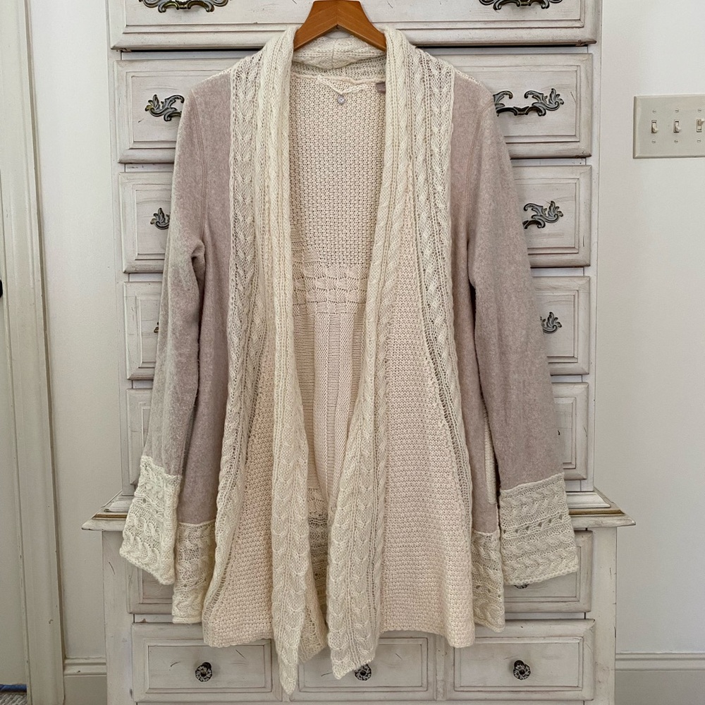 Anthropologie Knitted & Knotted Cream Wool Cardigan